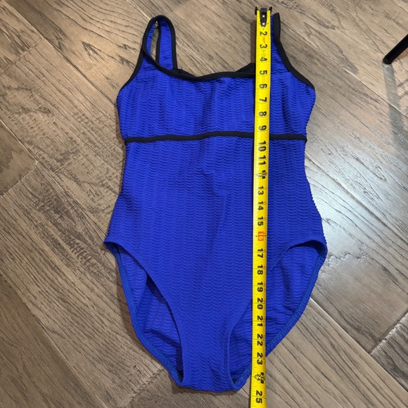 Vintage Anne Klein Blue One Piece Swimsuit Textured Size 10 USA Made - Picture 2 of 10